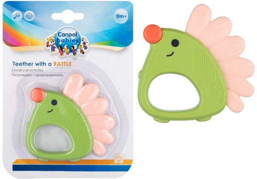 Багатобарвний силіконовий прорізувач Canpol babies з брязкальцем