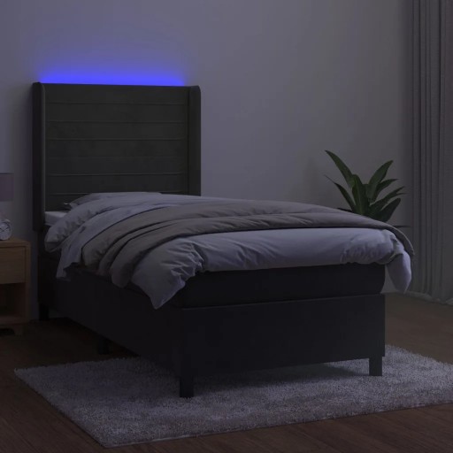 Łóżko kontynentalne z materacem i LED, szary aksamit, 90x200 cm