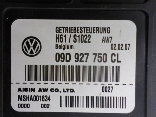 VOLKSWAGEN TOUAREG and computer control unit gearboxes 09D927750CL