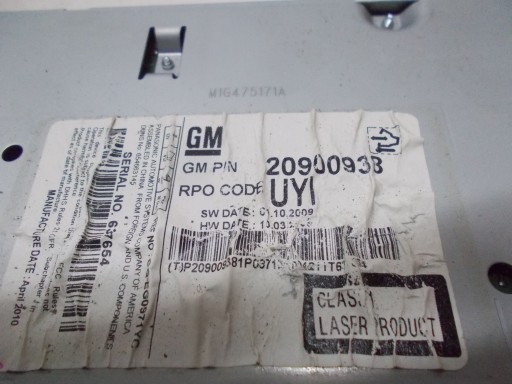 CHEVROLET CRUZE 10R changer PLYT 20900938