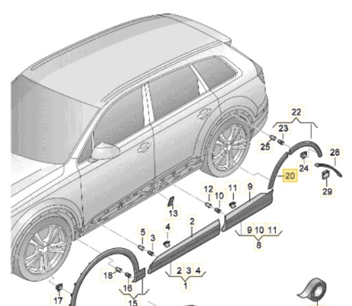 4M0854820HGRU - Oe audi 4m0854820h заглушка краю колісної арки права задня audi q7 4m