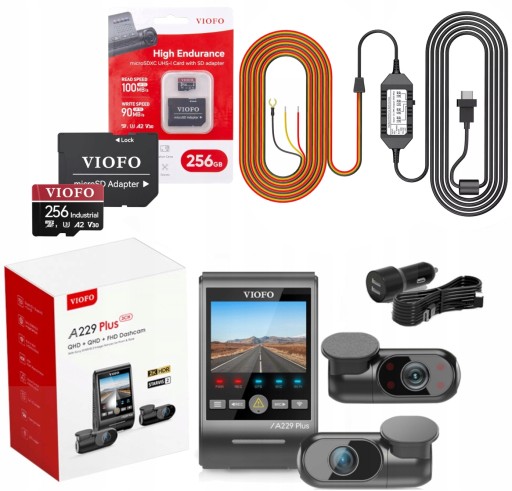 VIOFO A229 PLUS 3CH 2K DVR ПЕРЕДНИЙ ЗАДНИЙ ВНУТРІШНИЙ FHD GPS BT + 256GB ACC