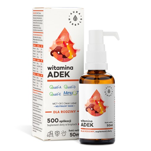 Aura Herbals ADEK A + D3 + E + K2 MK7 50 ml v kvapkách Odolnosť MCT
