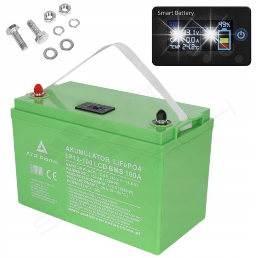Аккумулятор lifepo4 lp12-100 100ah 12v 100a azo цифровой с жк-экраном лодка