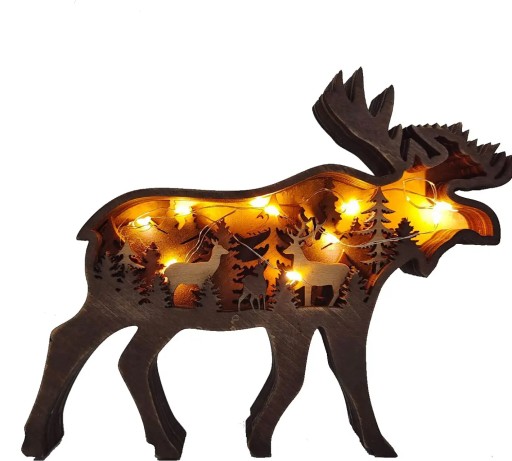 Drevená vianočná dekorácia sob s LED diódou