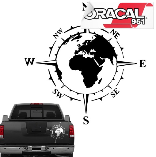 Наклейка карта мира Роза ветров компас 63x63 951