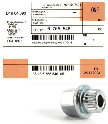 nowa oryg. nasadka adapter śruby koła BMW 33 z ASO