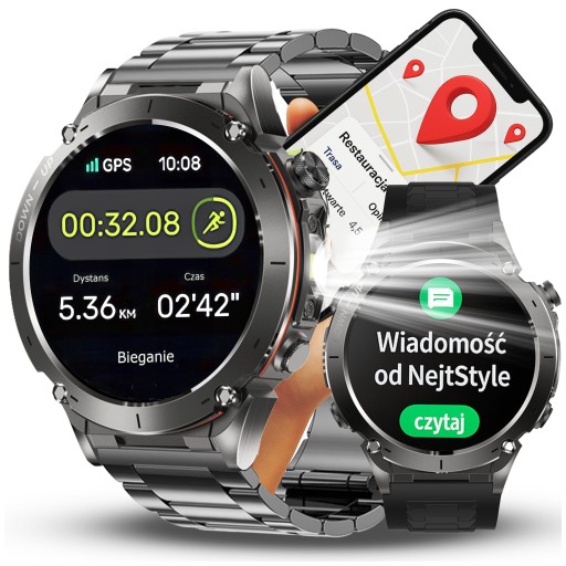 ⌚ SUPER DEAL! Smartwatch Męski z GPS, Wodoodporny, Rozmowy, Menu PL. Oszczędź 25 zł!