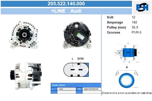 205.522.140.000 - Bv psh генератор audi 140a генератор