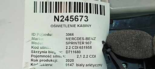 OSWIETLENIE des Kabine A9109007500 MERCDES-BENZ SPRINTER 907