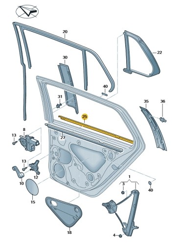 5G6839478F 5AP - НАРУЖНОЕ УПЛОТНЕНИЕ ДВЕРИ ПРАВЫЙ ЗАДНИЙ VW GOLF VII
