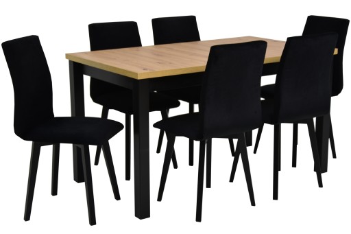 Stół 80x140/180cm i 6 krzeseł tapicerowanych