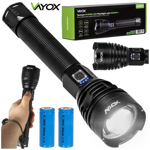 СВЕТОДИОДНЫЙ ФОНАРИК ВОЕННЫЙ МОЩНЫЙ 2500LM XHP90 ZOOM VAYOX