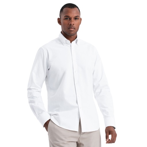 Koszula męska z tkaniny w stylu Oxford REGULAR biała V1 OM-SHOS-0114 L