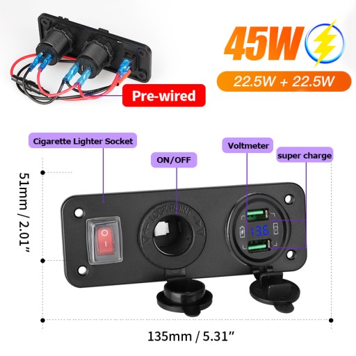 Двойная розетка для автомобильного зарядного устройства USB 12 В.