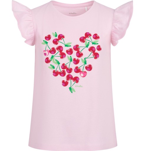 Bluzka T-shirt dla dziewczynki Bawełna falbanki 146 różowy wisienki Endo