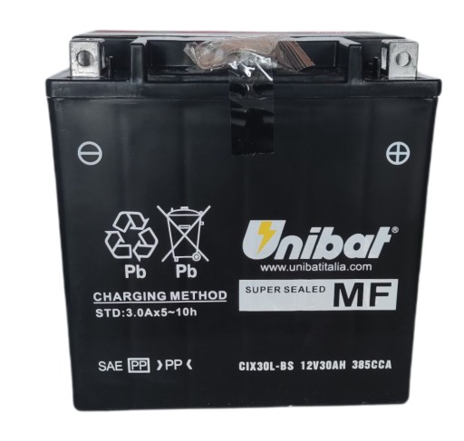 Аккумулятор Unibat CIX30L-BS AGM 30AH 385A P+