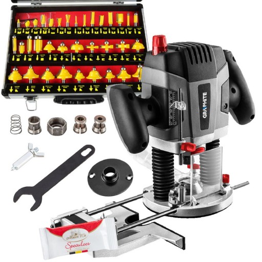 ВЕРХНИЙ ШПИНДЕЛЬ ФРЕЗЕРНЫЙ СТАНОК 1300ВТ ГРАФИТ 59G717 + ФРЕЗЫ