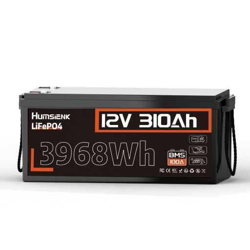 Lifepo4 акумулятор 12v 310ah з bms 100a – 3968wh для кемпера, сонячної енергії, човна