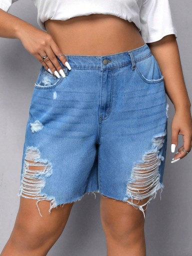 Shein egw przetarcia jeansowe spodenki krótkie jeans dziury 50