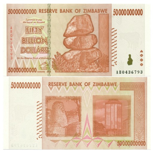 ZIMBABWE 50000000000 DOLARÓW 2008 P-87 UNC seria AB