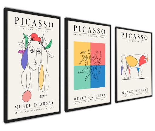 Plagáty Sada obrazov Picasso Žena Abstrakcia farebná krava 30x40