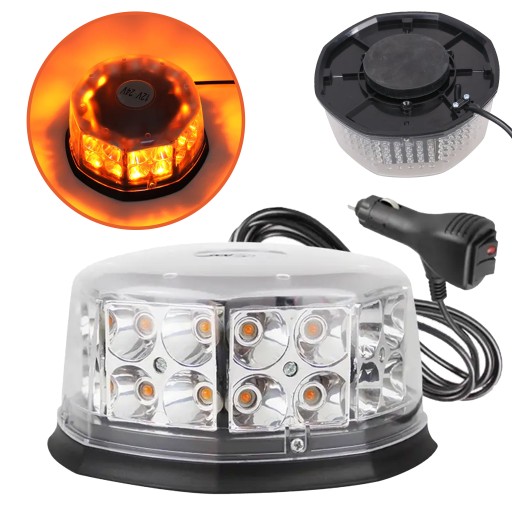 12-24V - СВЕТОДИОДНАЯ СИГНАЛЬНАЯ ЛАМПА ПЕТУХ НА МАГНИТ ПРОЗРАЧНЫЙ СТРОБОСКОП 12/24 В 72 ВТ