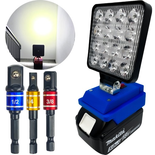 КОМПЛЕКТ РАБОЧЕЙ ЛАМПЫ MAKITA 18V + НАБОР АДАПТЕРОВ ДЛЯ КОЛПАЧКОВ