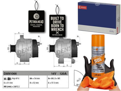 DENDAN1066#ECS-PCP+K - Генератор (14в 120а) alfa romeo giulietta fiat ti #petrolhead pro+ kit4