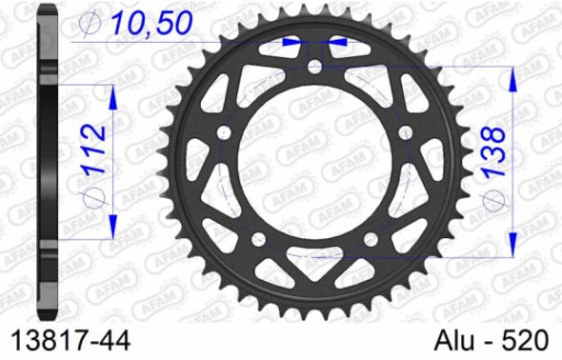 13817-44 - Звездочка AFAM 44 520-YAMAHA R6 R1 2015-HONDA