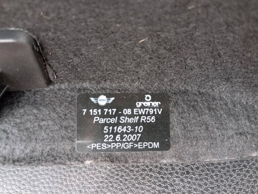 MINI ONE COOPER R56 2006-2013 plato rear part boot 7151717 511643-10