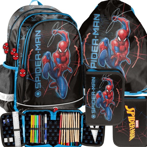 Рюкзак шкільний багатокамерний Spiderman Paso чорний, Відтінки червоного, Відтінки синього, Різнокольоровий
