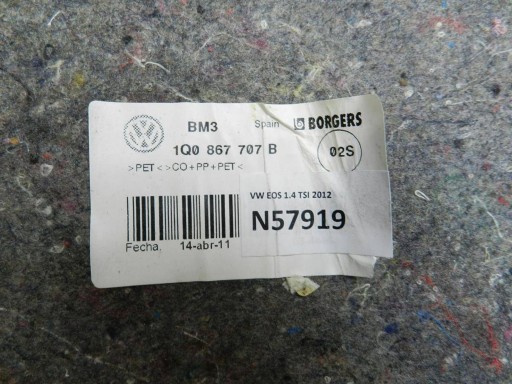 Volkswagen Eos Element upholstery boot 1Q0867707B