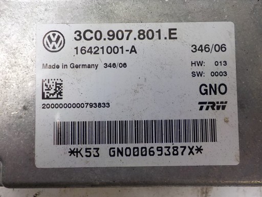 VOLKSWAGEN PASSAT B6 řídící jednotka komfortu 3C0907801E 16421001-A GNO