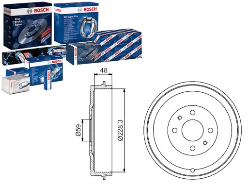 BOS0 986 - КОМПЛЕКТ ТОРМОЗНЫХ БАРАБАНОВ BOSCH 1608945480 424755