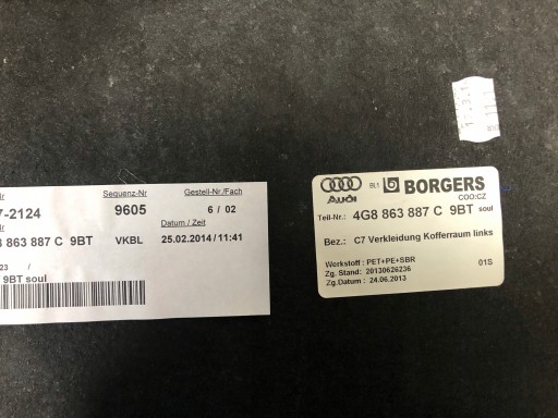 AUDI A7 4G8 boot upholstery left 4G8863887C