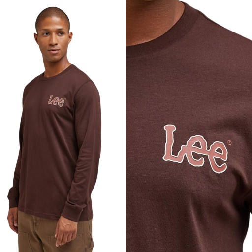 Lee ESSENTIALS LS TEE Arabica HNEDÁ TRIČKO DLHÁ RUKÁV LOGO REGULAR S