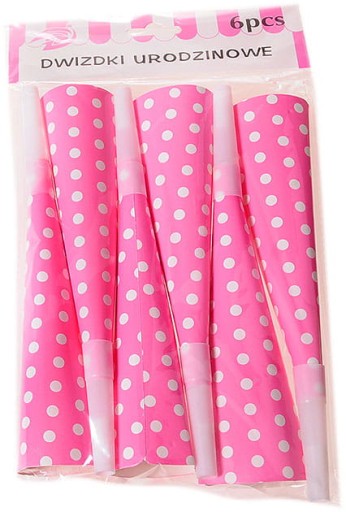 СВИСТКИ, ПАПЕРОВІ труби РОЖЕВІ точки 6шт C1A