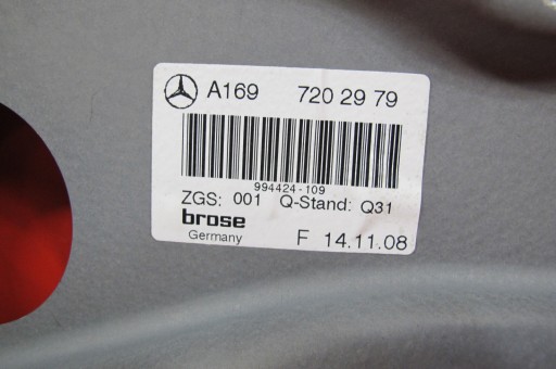 MERCEDES W245 B-KLASA W169 A-KLASA window regulator mechanism left front
