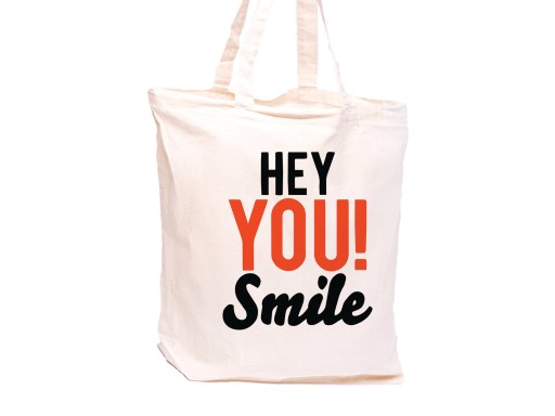 Bavlnená taška 38x42cm nápis Hey You! Smile ecru 145g ucho krátke