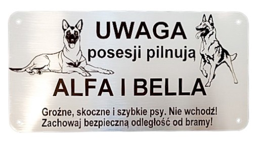 Tabliczka UWAGA PIES personalizowana z imieniem Owczarek/Malinois/Holender