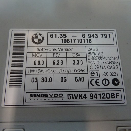 BMW 320 E90 Module CAS 6943791