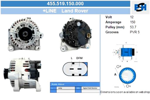 455.519.150.000 - Bv psh генератор land rover 150a генератор