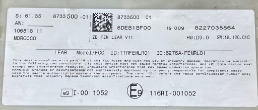 M8 control unit module BDC FEM BMW 1 F20 8733500