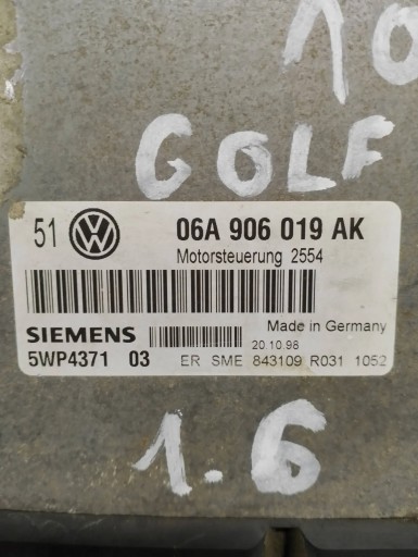 computer of the engine control unit VW GOLF 4 IV 1.6 06A906019AK