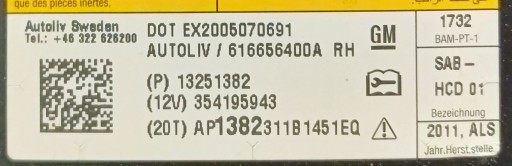 légzsák jobb üllés OPEL ASTRA J 13251382
