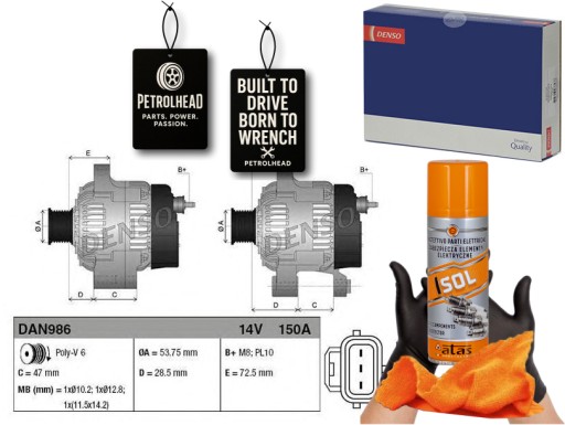 DENDAN986#ECS-PCP+K - Генератор (14v 150a) land rover discovery iii 4.4 #petrolhead pro+ kit4
