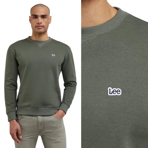 Lee PLAIN CREW SWEAT Olive Grove ZELENÁ MIKINA S MALOU LOGOU REGULAR FIT L