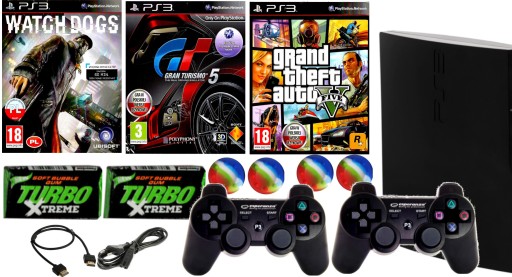 KONSOLA PS3 SLIM 320GB 2 NOWE PADY GRY GTA GRAN TURISMO 5 V PEŁNY KOMPLET