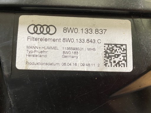 AUDI A4 A5 8W B9 2.0TFSI filter air 8W0133837